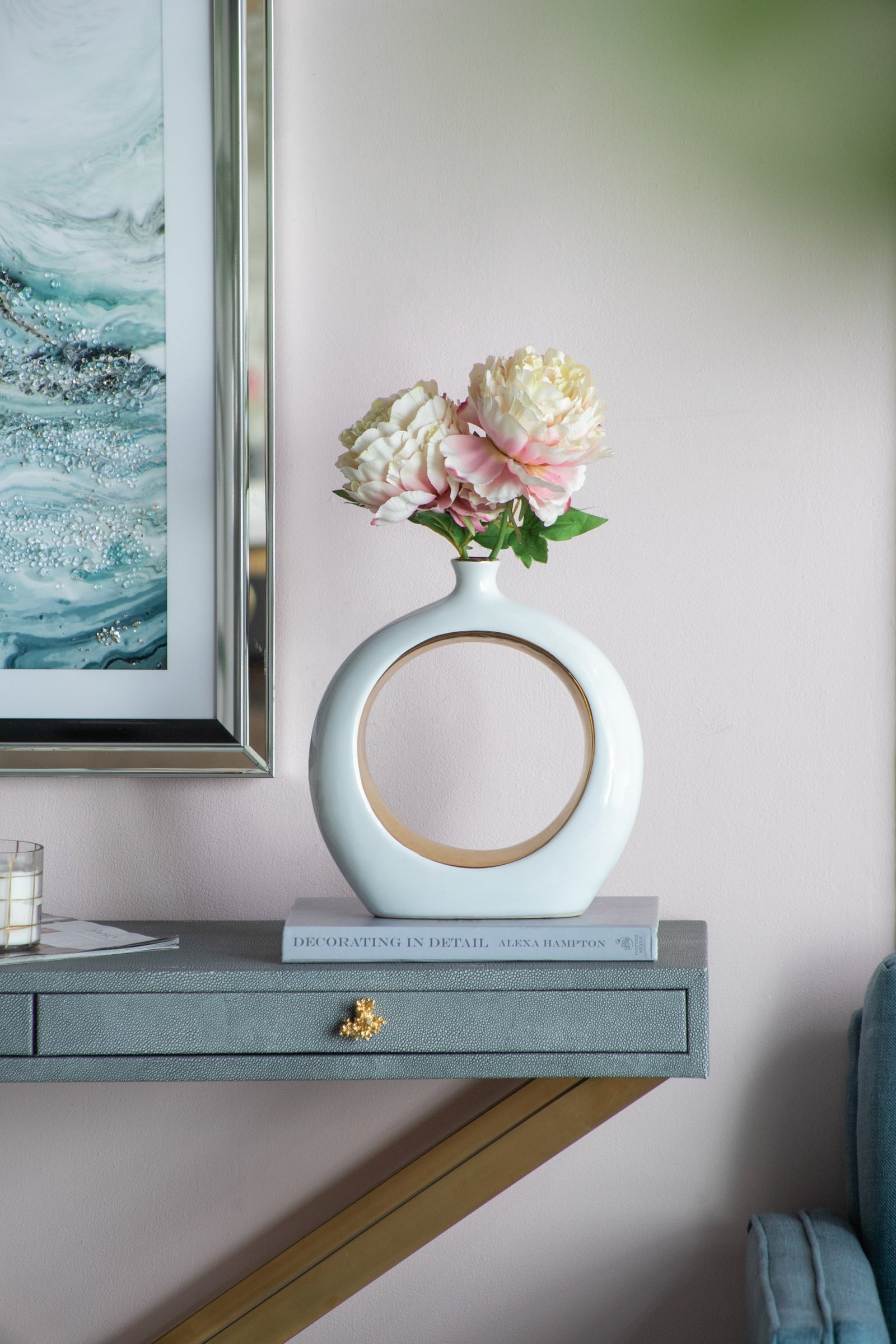 12-Inch White and Gold Round Ceramic Vase – view 15