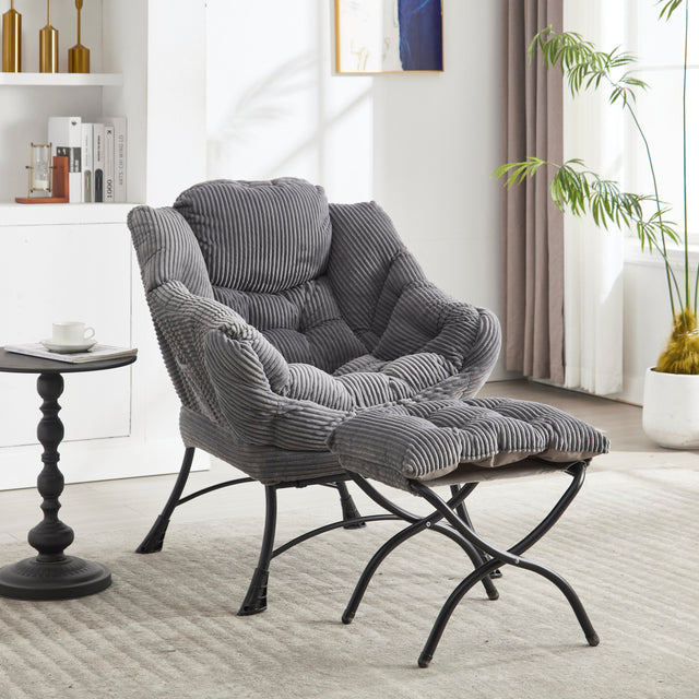 Gray Lazy Chair with Ottoman and Side Pocket