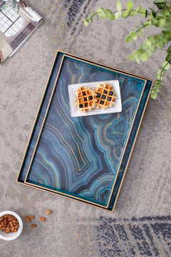Effra Blue Marbled Trays, Set of 2 – lifestyle view