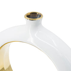 12-Inch White and Gold Round Ceramic Vase – detail view