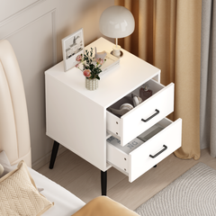 White 2-Drawer Nightstand with Metal Legs – top view