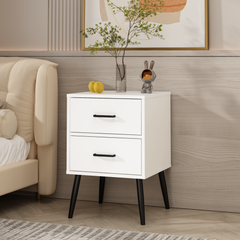 White 2-Drawer Nightstand with Metal Legs – lifestyle view
