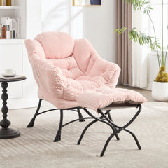 Pink Lazy Chair with Ottoman and Side Pocket