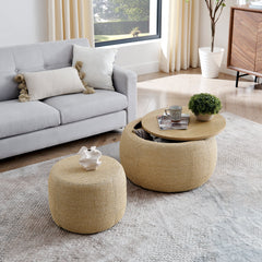 Dark Yellow Rattan Storage Ottoman – close-up