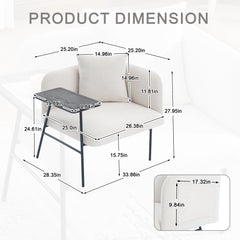 Beige Lounge Chair with Side Table and Back Pillow – close-up
