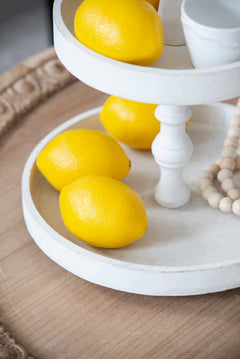 White Two-Tier Round Wooden Tray – detail view