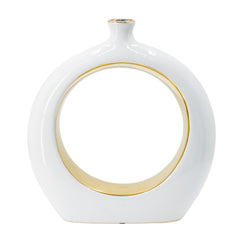 12-Inch White and Gold Round Ceramic Vase – alternate angle