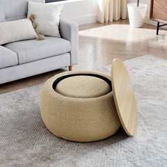 Dark Yellow Rattan Storage Ottoman – lifestyle view