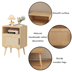 Oak Rattan Nightstand with Door and Open Shelf – view 12