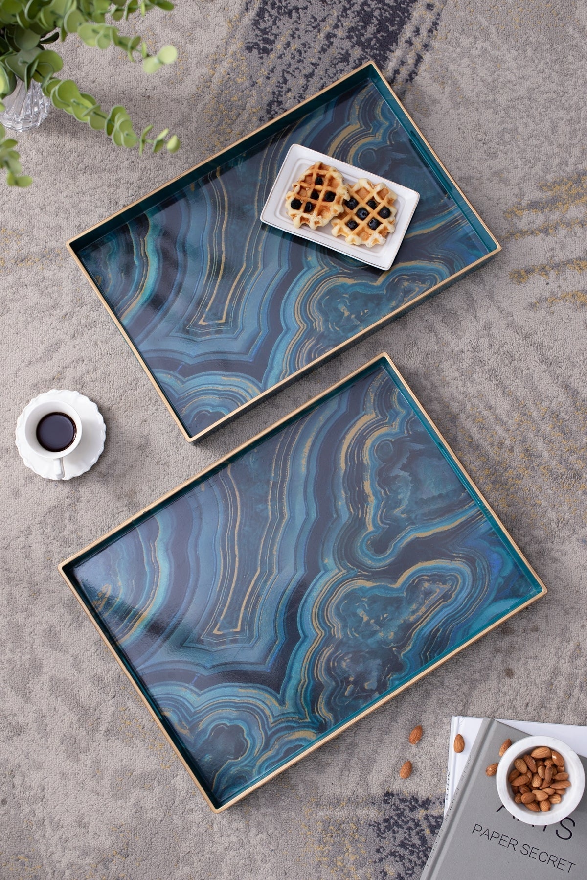Effra Blue Marbled Trays, Set of 2