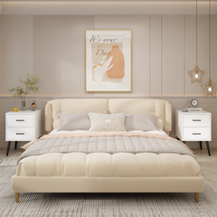 White 2-Drawer Nightstand with Metal Legs – styled scene