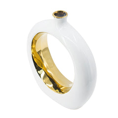 12-Inch White and Gold Round Ceramic Vase – side view
