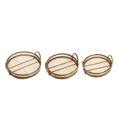 Bamboo Woven Round Trays with Handles, Set of 3 – side view