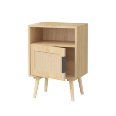 Oak Rattan Nightstand with Door and Open Shelf – view 11