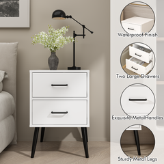 White 2-Drawer Nightstand with Metal Legs – view 11