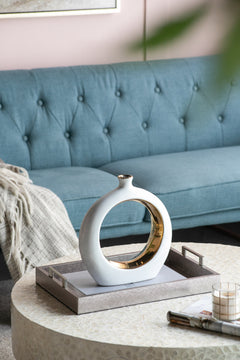 12-Inch White and Gold Round Ceramic Vase – top view