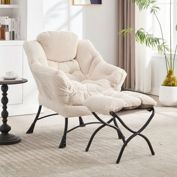White Lazy Chair with Ottoman and Side Pocket