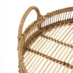 Bamboo Woven Round Trays with Handles, Set of 3 – close-up