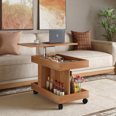 Rolling Coffee Table with 360° Rotating Top – styled scene