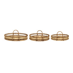 Bamboo Woven Round Trays with Handles, Set of 3 – detail view