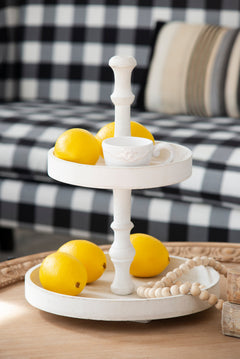 White Two-Tier Round Wooden Tray – side view
