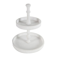 White Two-Tier Round Wooden Tray – alternate angle