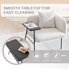 Beige Lounge Chair with Side Table and Back Pillow – side view