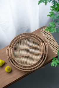 Bandejas Redondas de Bambú Tejidas con Asas, Juego de 3
