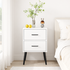 White 2-Drawer Nightstand with Metal Legs – alternate angle