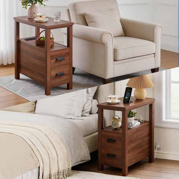 2-Drawer End Table with Charging Station