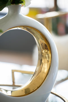 12-Inch White and Gold Round Ceramic Vase – view 11