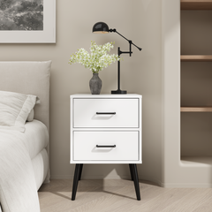 White 2-Drawer Nightstand with Metal Legs – detail view