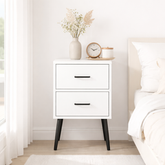 White 2-Drawer Nightstand with Metal Legs